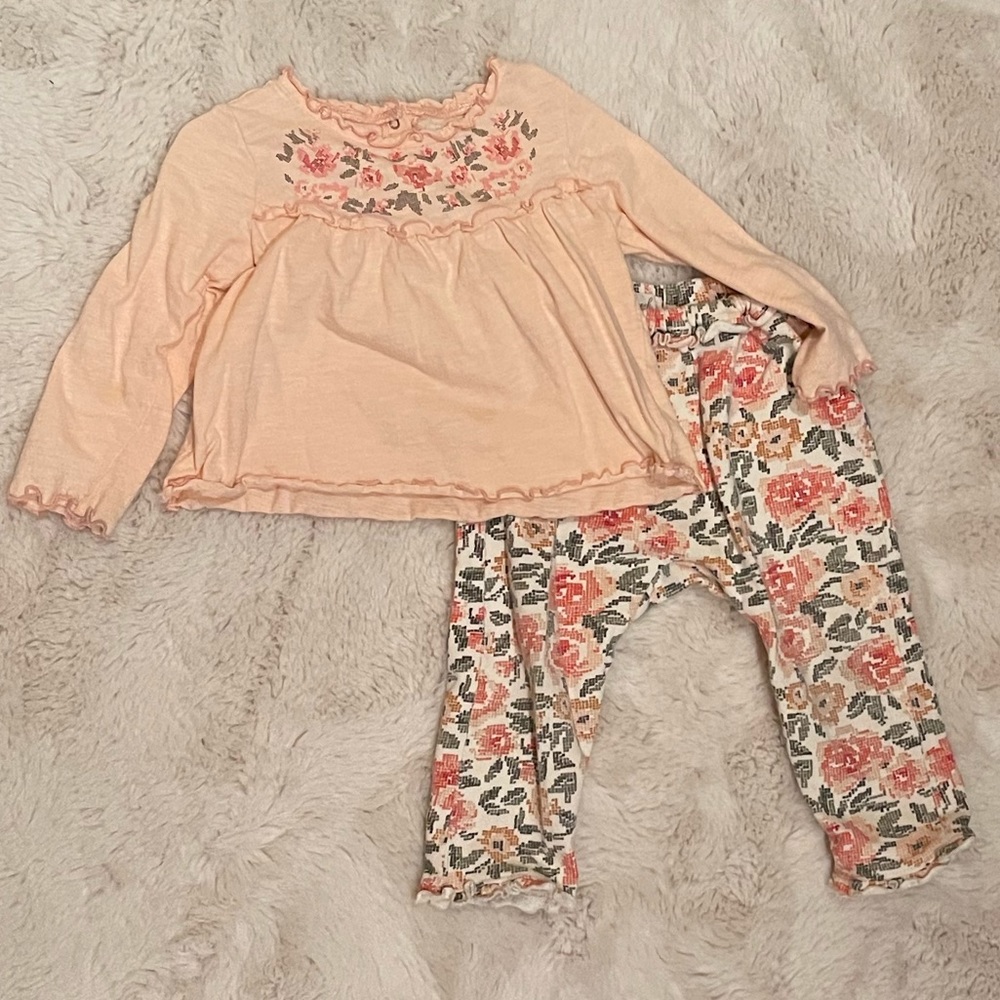 Peek Girls Outfit Set Floral Pink Top Bottom 18-24 Mo